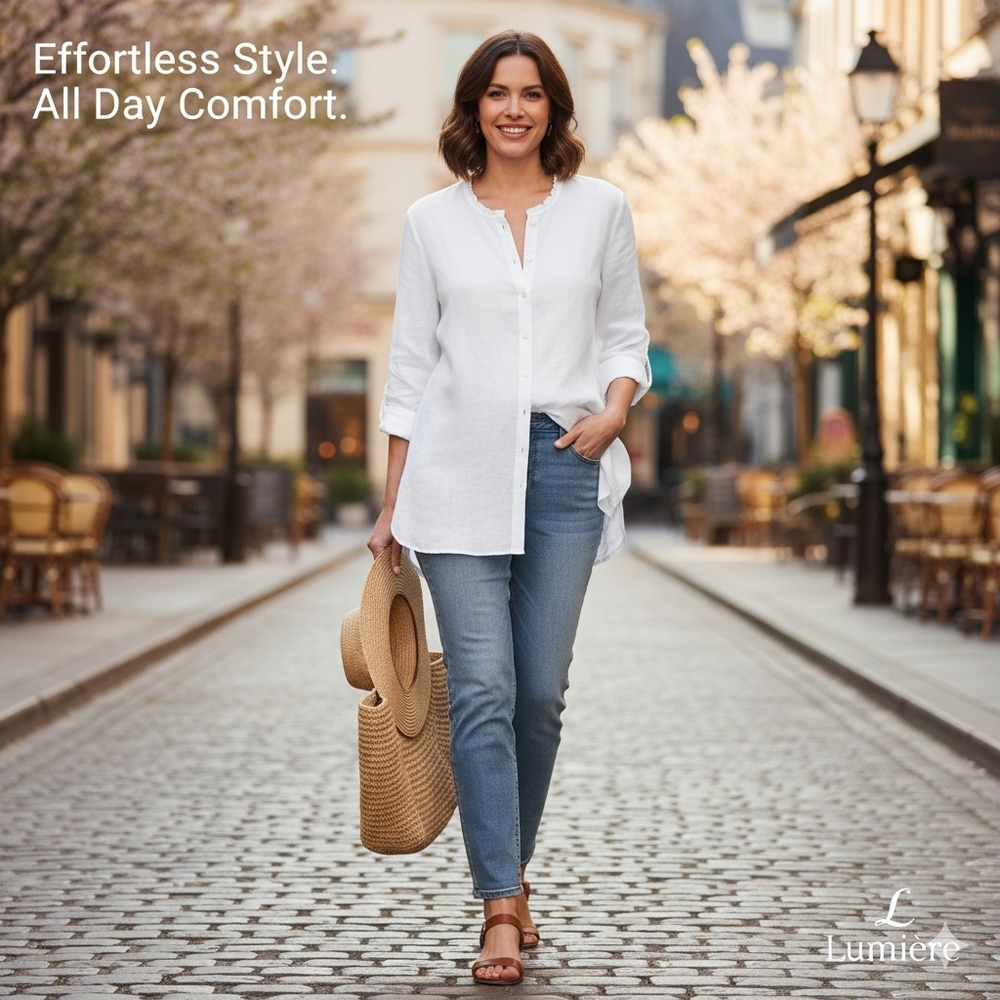 Women's Elegant White Button-Down Irish Linen Shirt